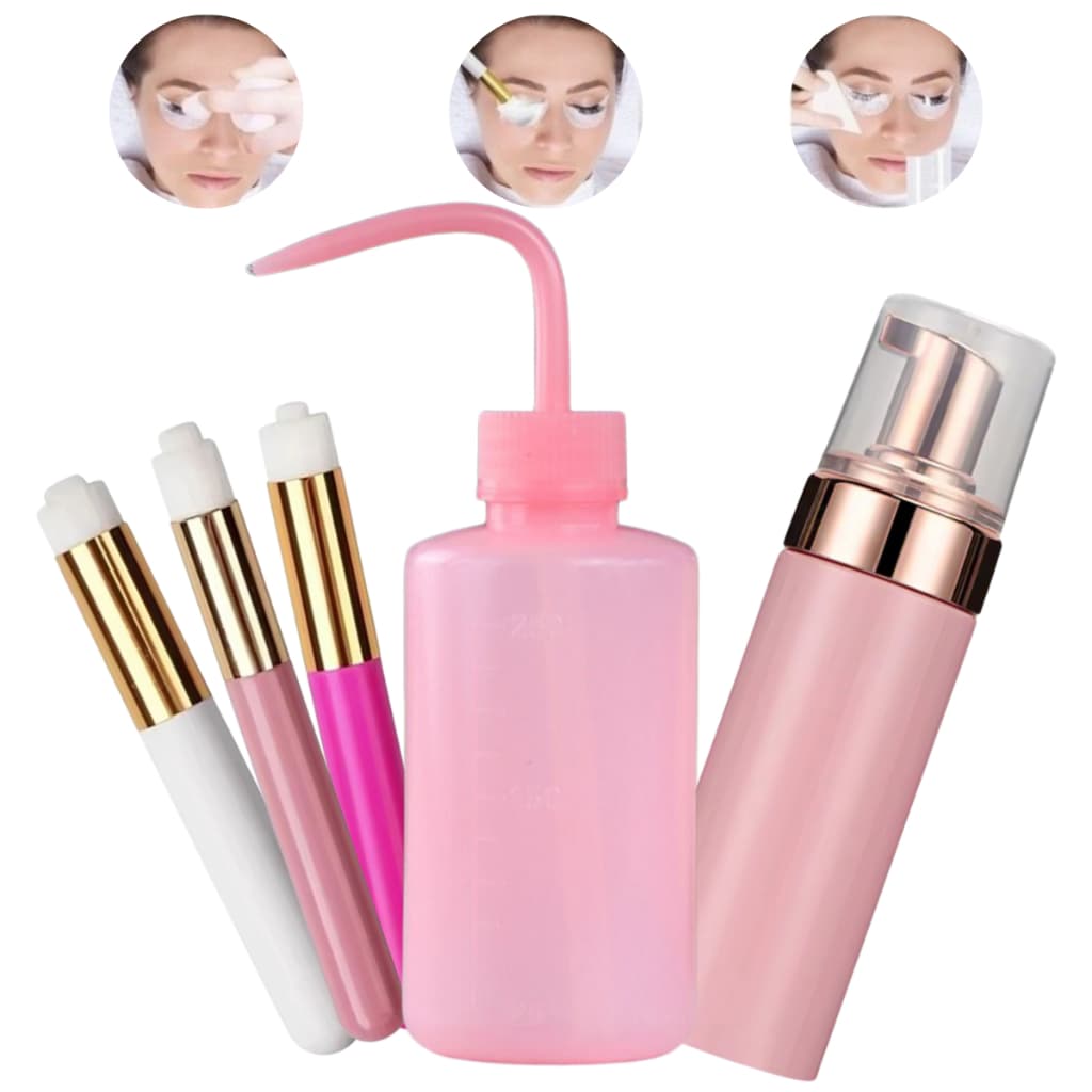 Kit Limpeza Extensão de Cílios Pump Espumador Pisseta e Pincel de Limpeza