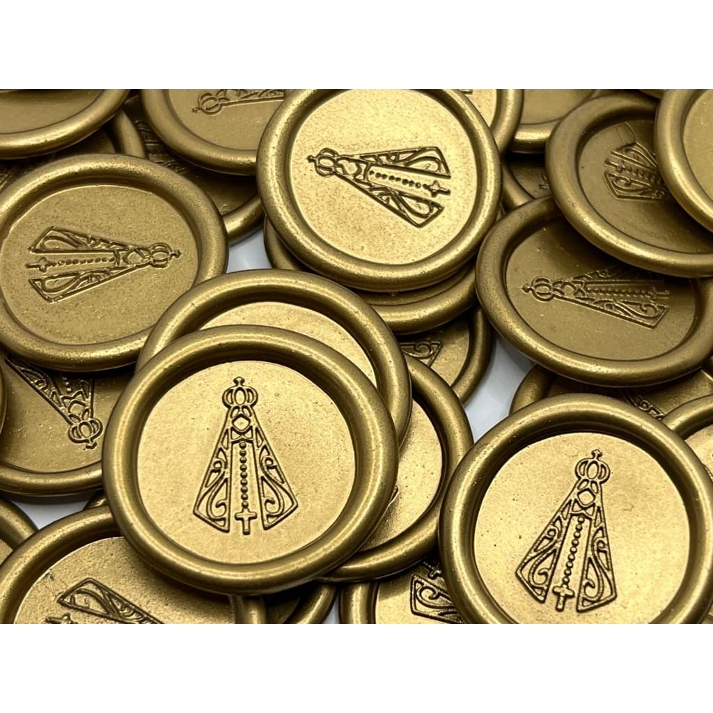 Kit 50 Lacres De Cera Nossa Senhora Ouro Velho Metalizado