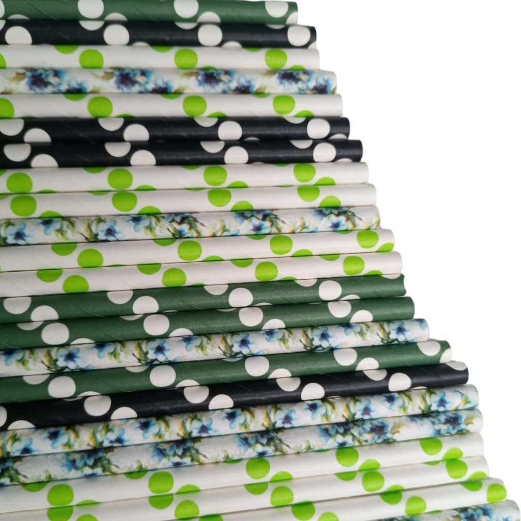 KIT C/20 Pacotes Canudo Decorado Folha de Papel Biodegradável Com Estampa Aleatória Para Festas Drinks E Topos De Bolos