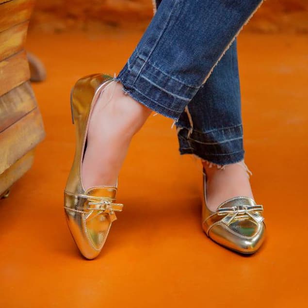 Sapatilha Feminina Mocassim Bico fino Sapato Feminino Metalizado