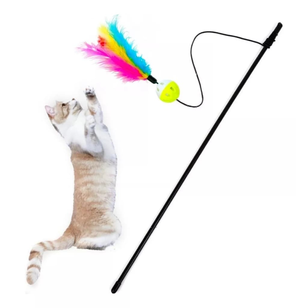 Brinquedo Varinha Pena Bolinha Interativa Gato Pet C Pena Cor Varinha Elástico Penas E Bolinha Guizo