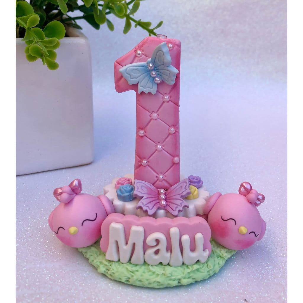 Vela aniversario em biscuit Jardim encantado