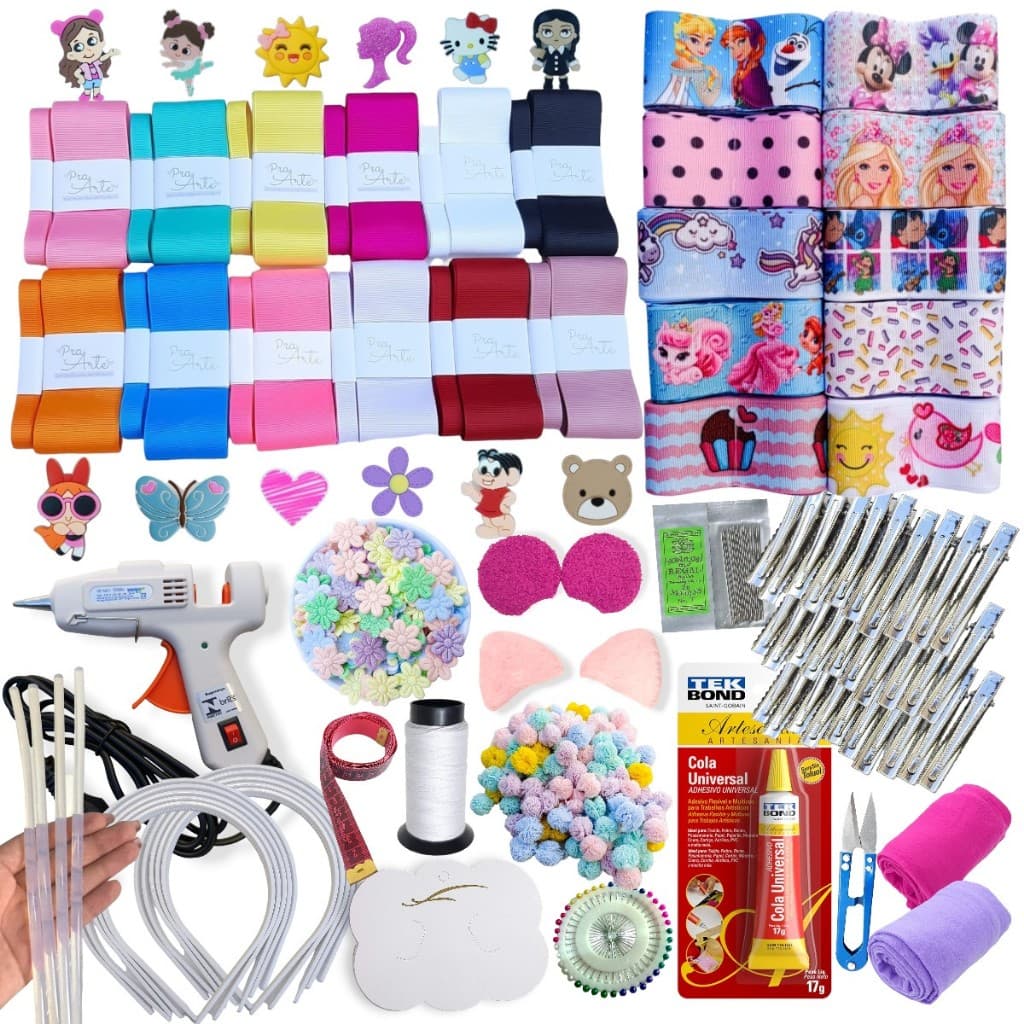 Kit Fitas Material para Laços Laceira Iniciante com Pistola e apliques - 54 metros Gorgorão