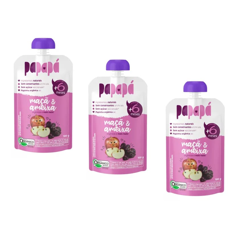 Papinha Orgânica Maçã & Ameixa Papapá kit 3 unidades 100g