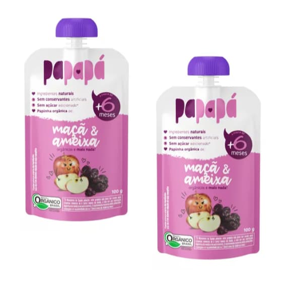 Papinha Orgânica Maçã e Ameixa Papapá kit 2 unidades 100g