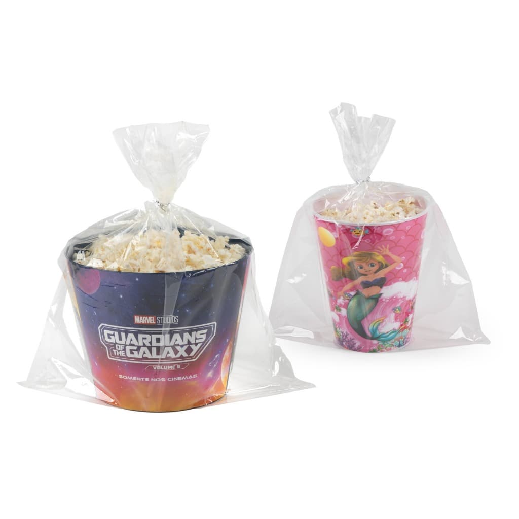 50 Sacos Saquinhos  Para Balde de Pipoca Presente Saco Plástico Transparente Tipo Celofane