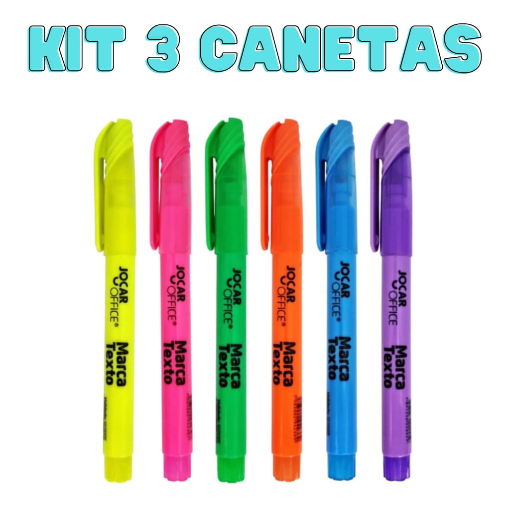 Kit Caneta Marca Texto Jocar - 3 cores
