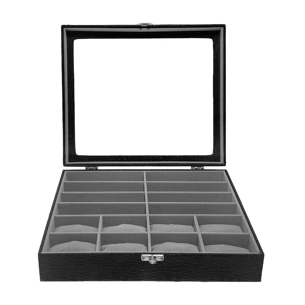 Caixa Maleta Estojo 8 Óculos E 8 Relógios Preto Com Interno Aveludado Cinza