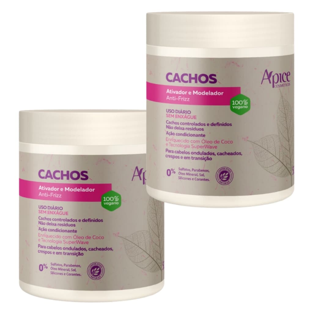 Kit 2 Ativador E Modelador De Cachos Apse Vegano Anti Frizz Creme De Pentar Uso Diario 1Kg