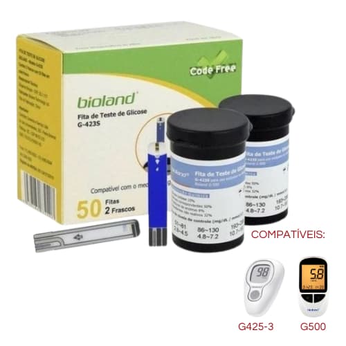 Tiras/Fitas De Glicose Diabetes Bioland G-500 / G425-3 c/50 unidades
