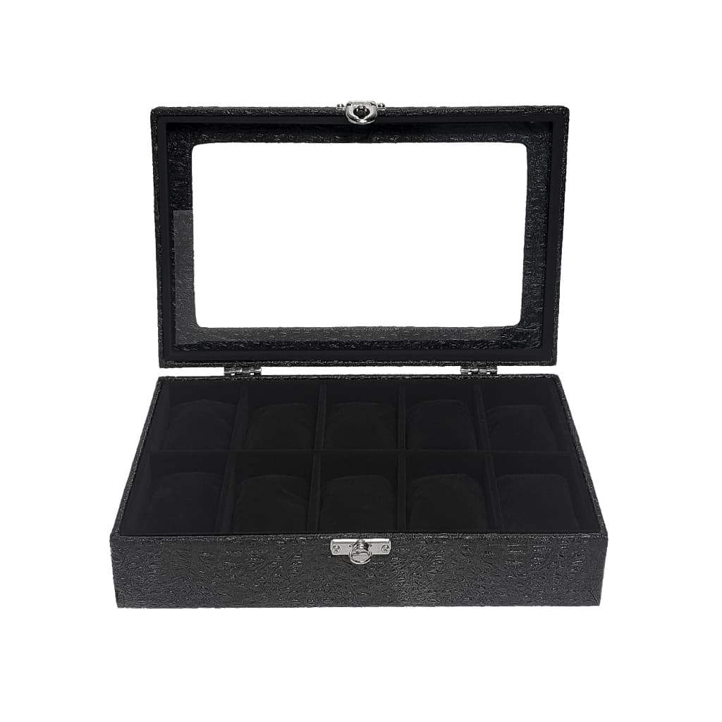 Caixa Maleta Estojo Guarda 10 Relógios Preto Com Interno Preto