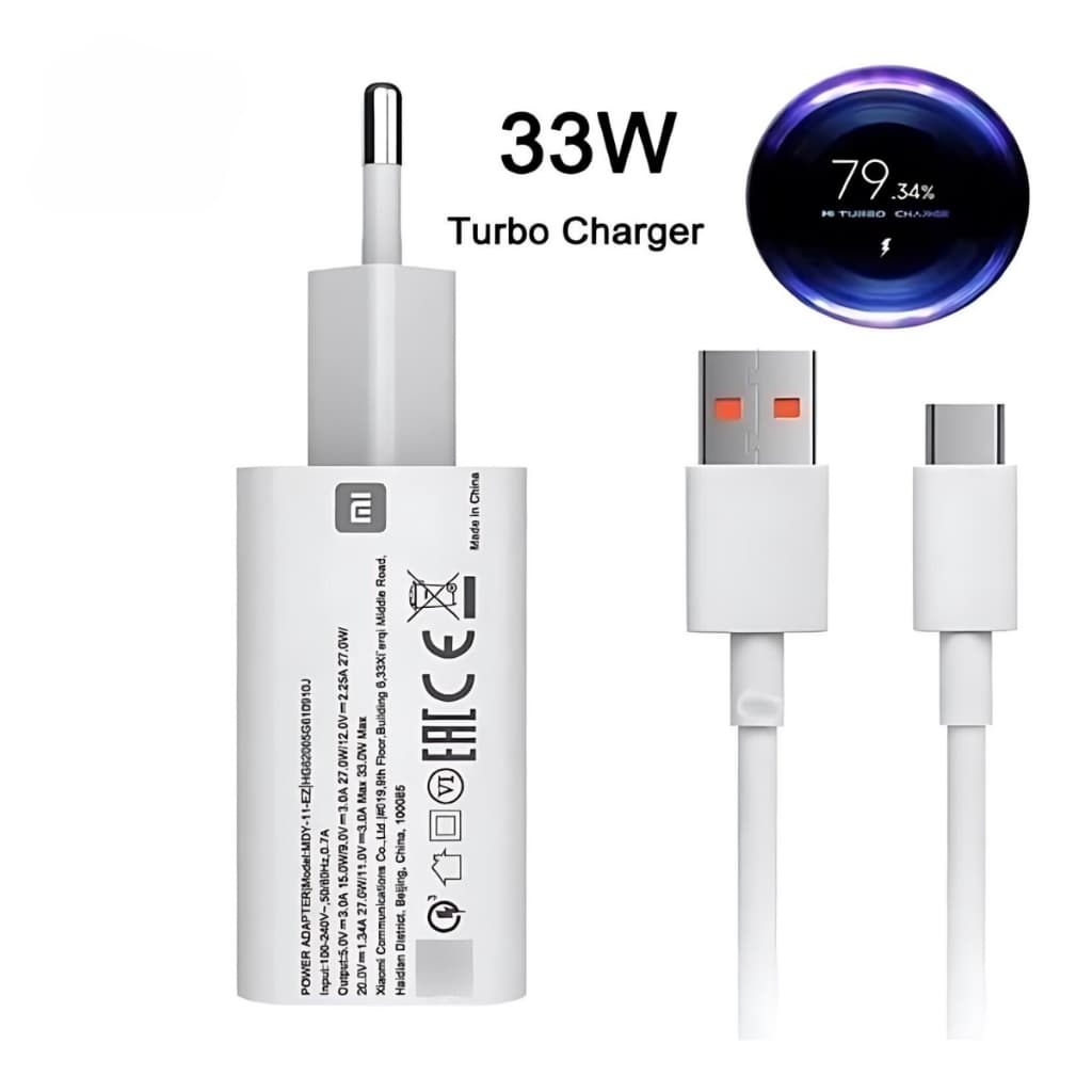 carregador p/xiaomi 33w turbo charger cabo resistente tipo-c e carregamento rapido