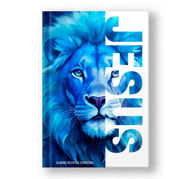 Bíblia Letra Grande Capa Dura Harpa E Corinhos Leão Azul Jesus Fitilho Moderna 033