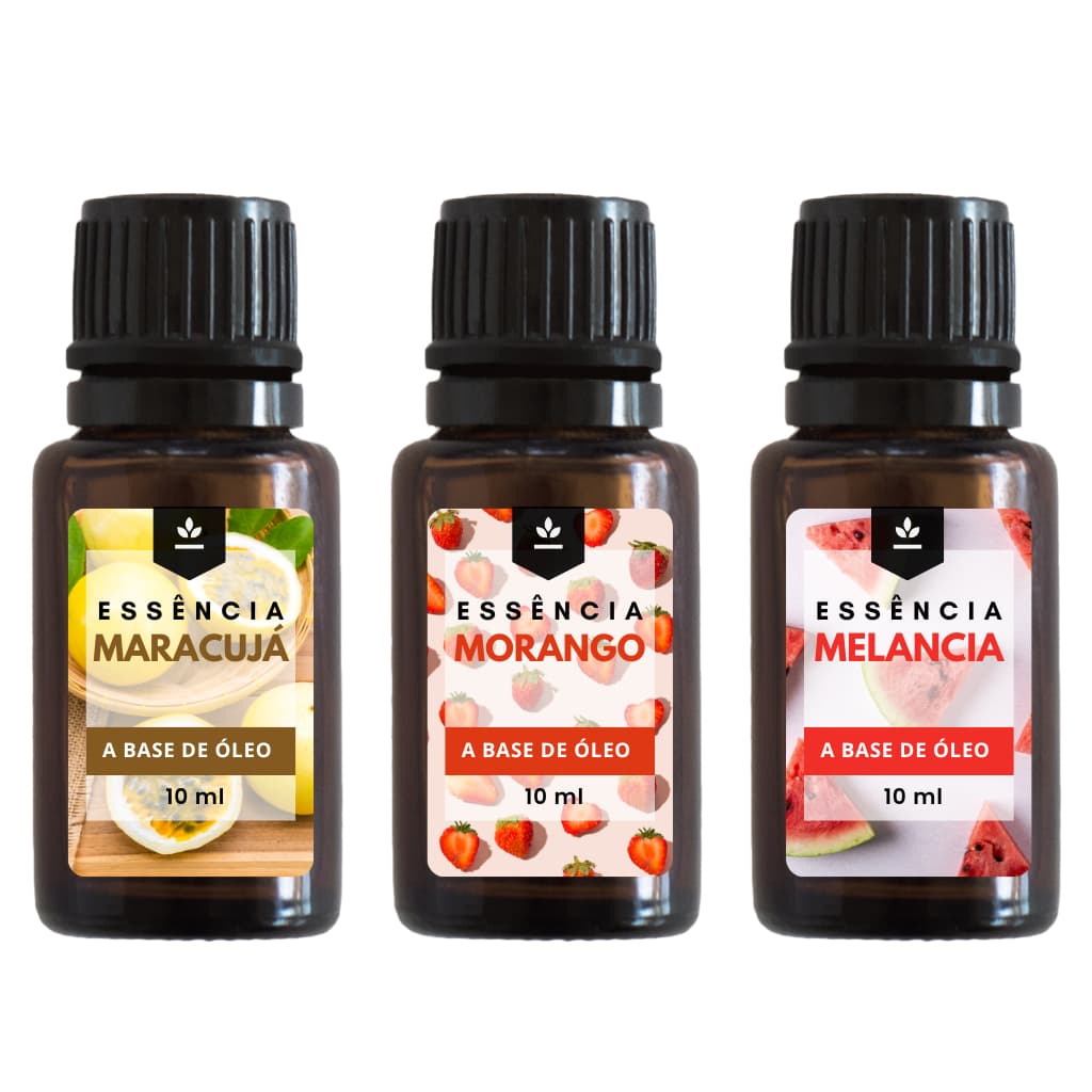Essência Maracujá Morango e Melancia  10ml Super Concentradas - Kit 03 Unidades Essência a base de óleo super concentrad