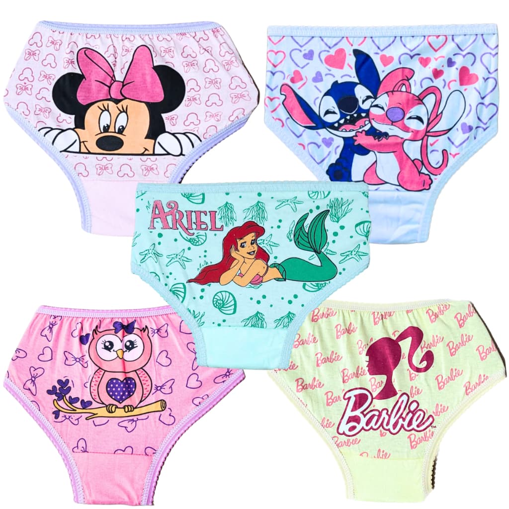 Kit 6 Calcinha Bebê Infantil Personagem Estampadas 100% Algodão Menina Veste de 1 a 9 Anos