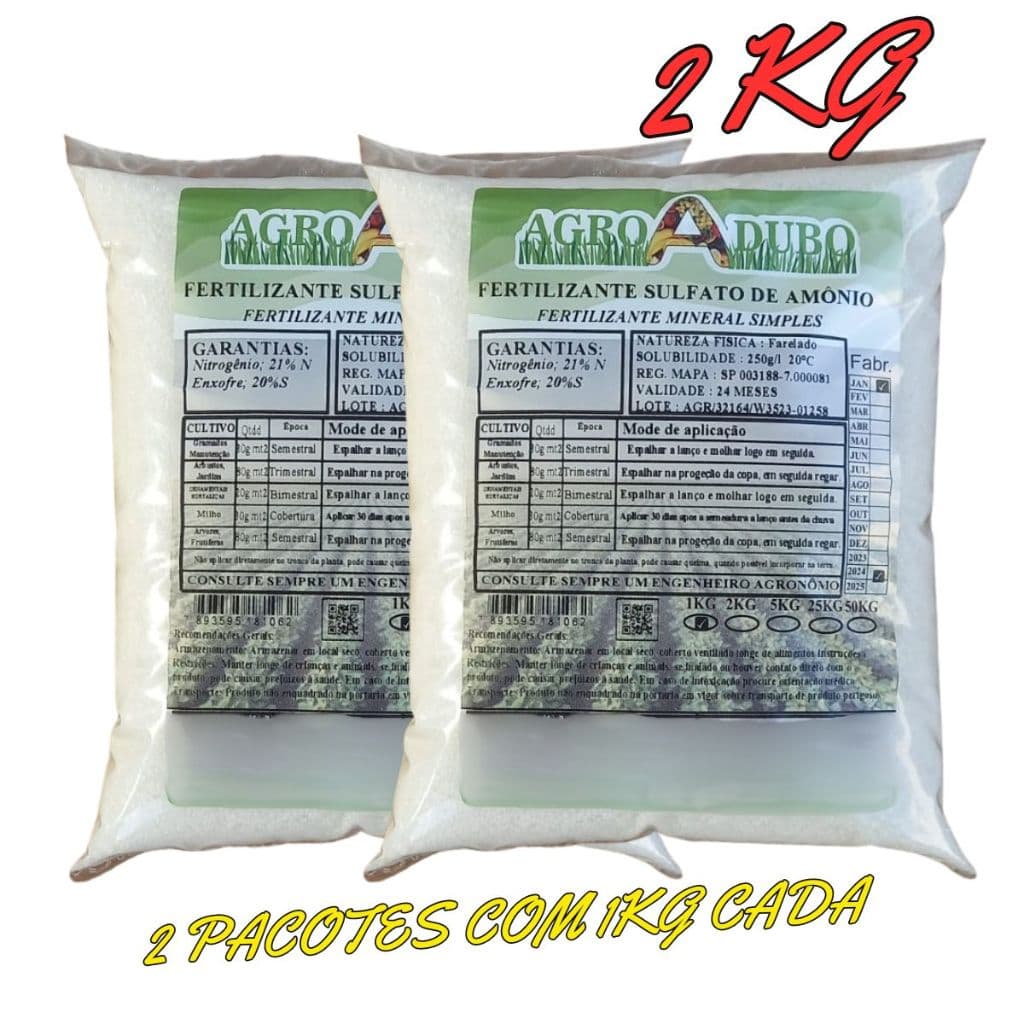 Fertilizante Sulfato De Amônio 2Kg Adubo 100% Soluvel