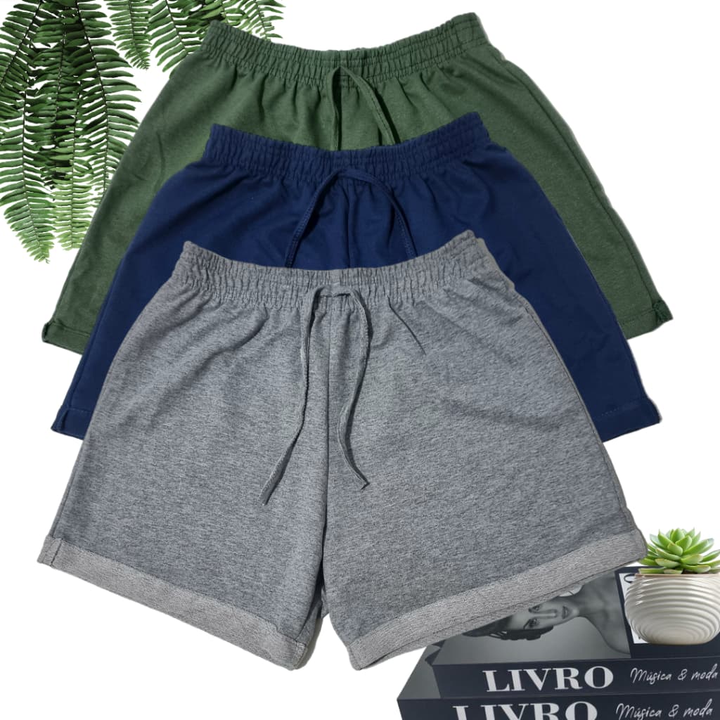 Short Feminino Moletinho Moletom Liso barrinha dobrada