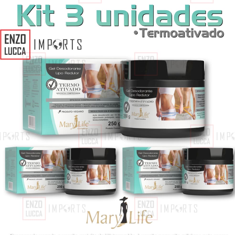 Kit 3 Unidades Gel Lipo Redutor Termo Ativado 250g Mary Life