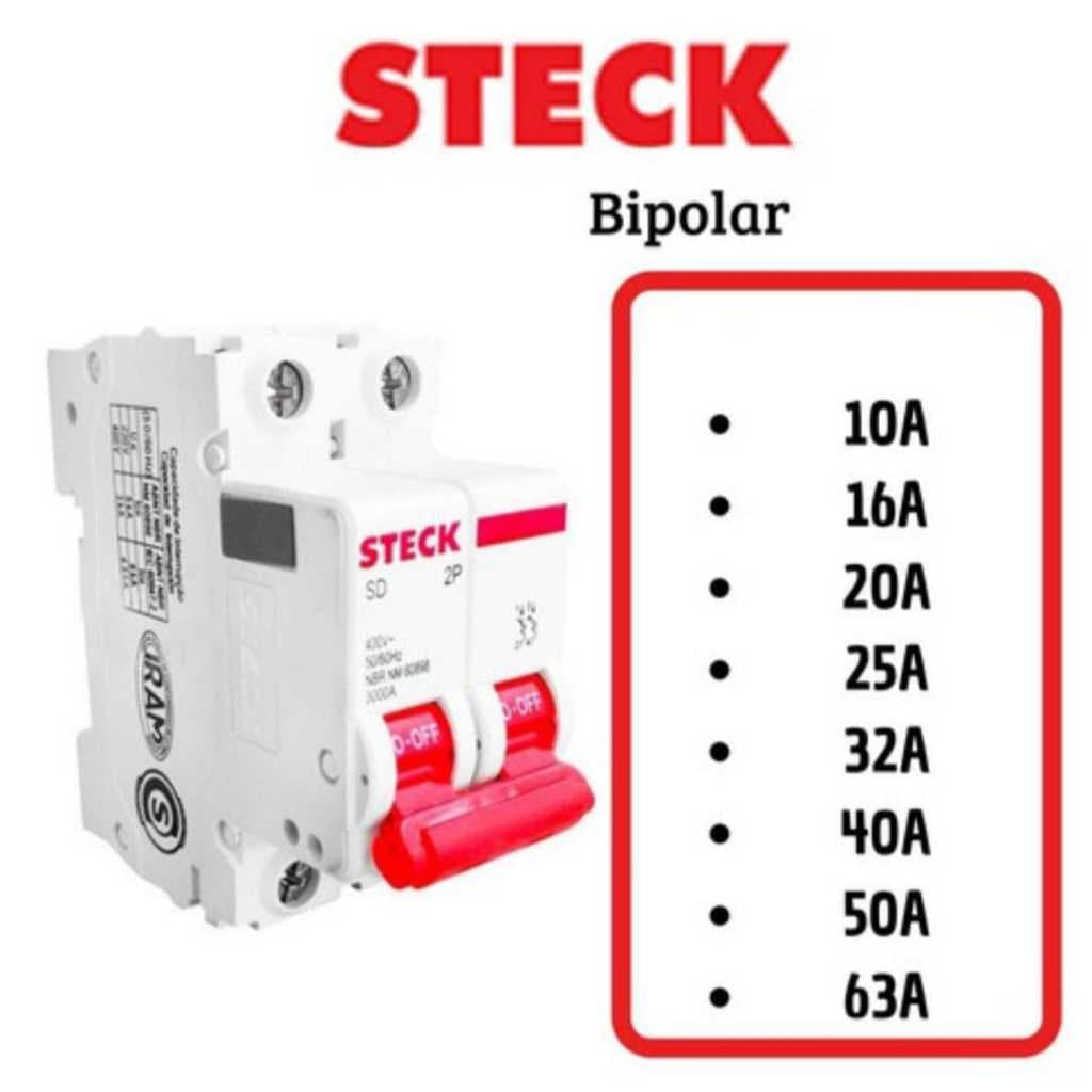 DISJUNTOR DIN BIPOLAR DE 20/25/32/40/50/63A CURVA C - STECK