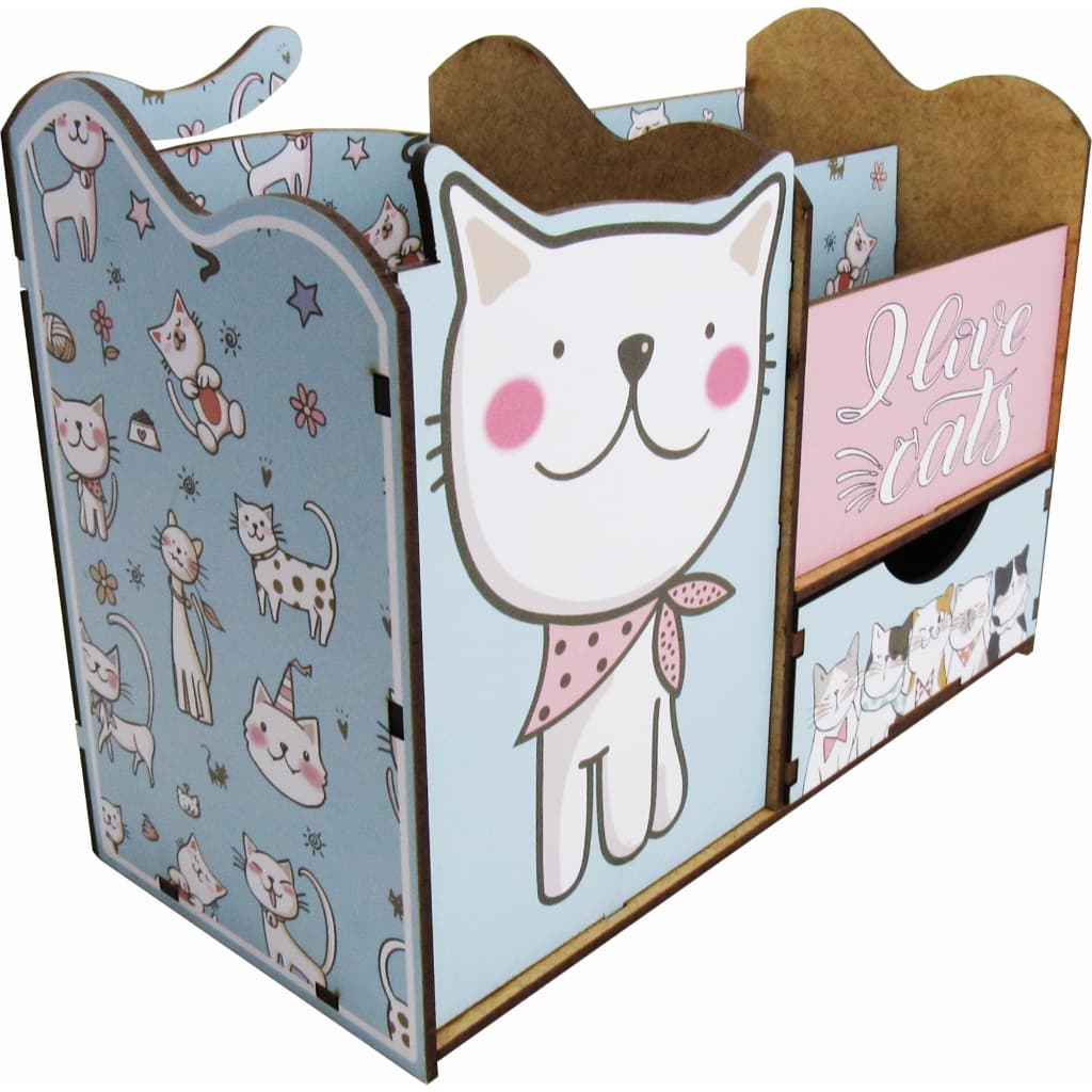 Organizador Mesa Porta Treco Caneta Gaveta Escritório Gatinho Mdf Mad PROMOÇÃO