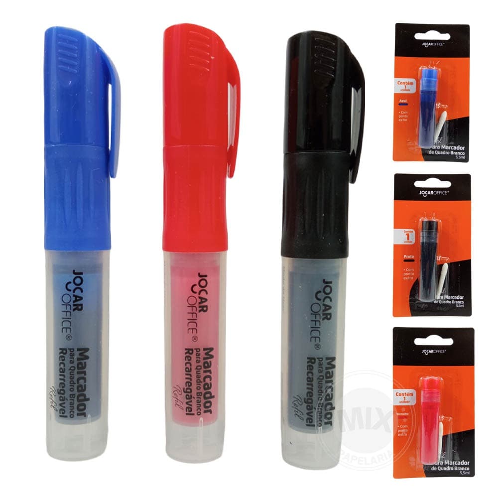 Caneta Marcador Para Quadro Branco Recarregável  com Refil Azul Vermelho Preto Jocar Futuro