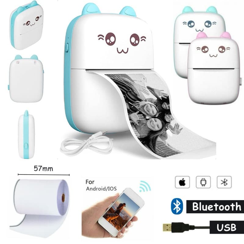 Mini Impressora Térmica Portátil Desenho Animado Foto Impressora De Impressão Sem Fio Para Android Ios