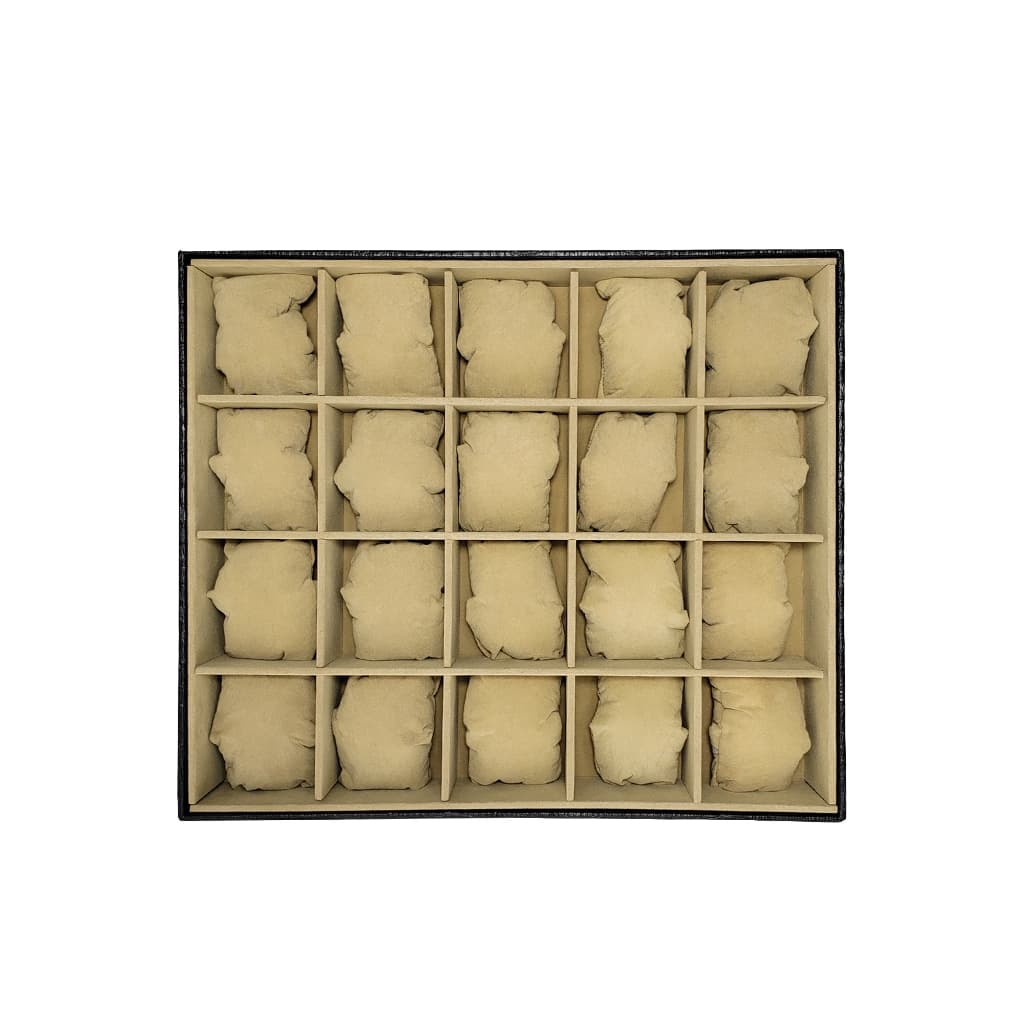 Bandeja Organizadora para 20 Relógios Preto com Interno Aveludado Bege