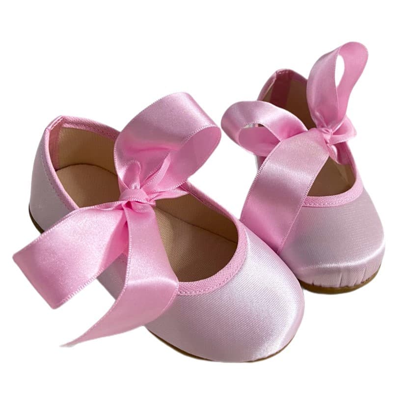 Sapatilha Para Customização Fita Balé Bailarina Ballet Rosa Bebê Boneca Aniversário Infantil Cetim Solado Borracha