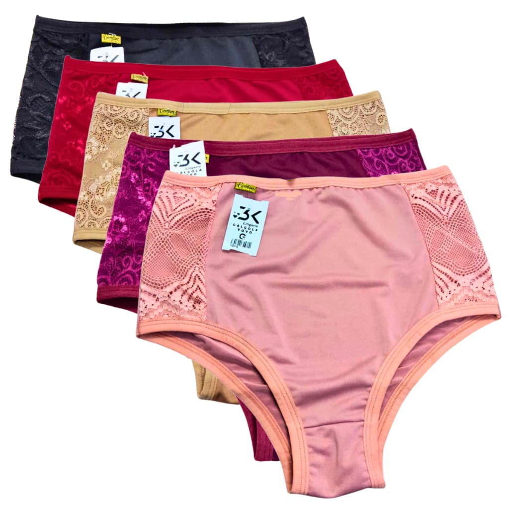 kit 4 calcinha calçola senhora cintura alta hot  pants REGULAR e PLUS SIZE conforto (KIT 4 VOVÓ)