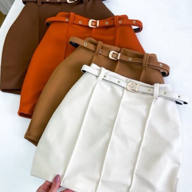 Short Saia Feminino Estiloso Neoprene Com Cinto Tendência Verão 2024-PROMOÇÃO