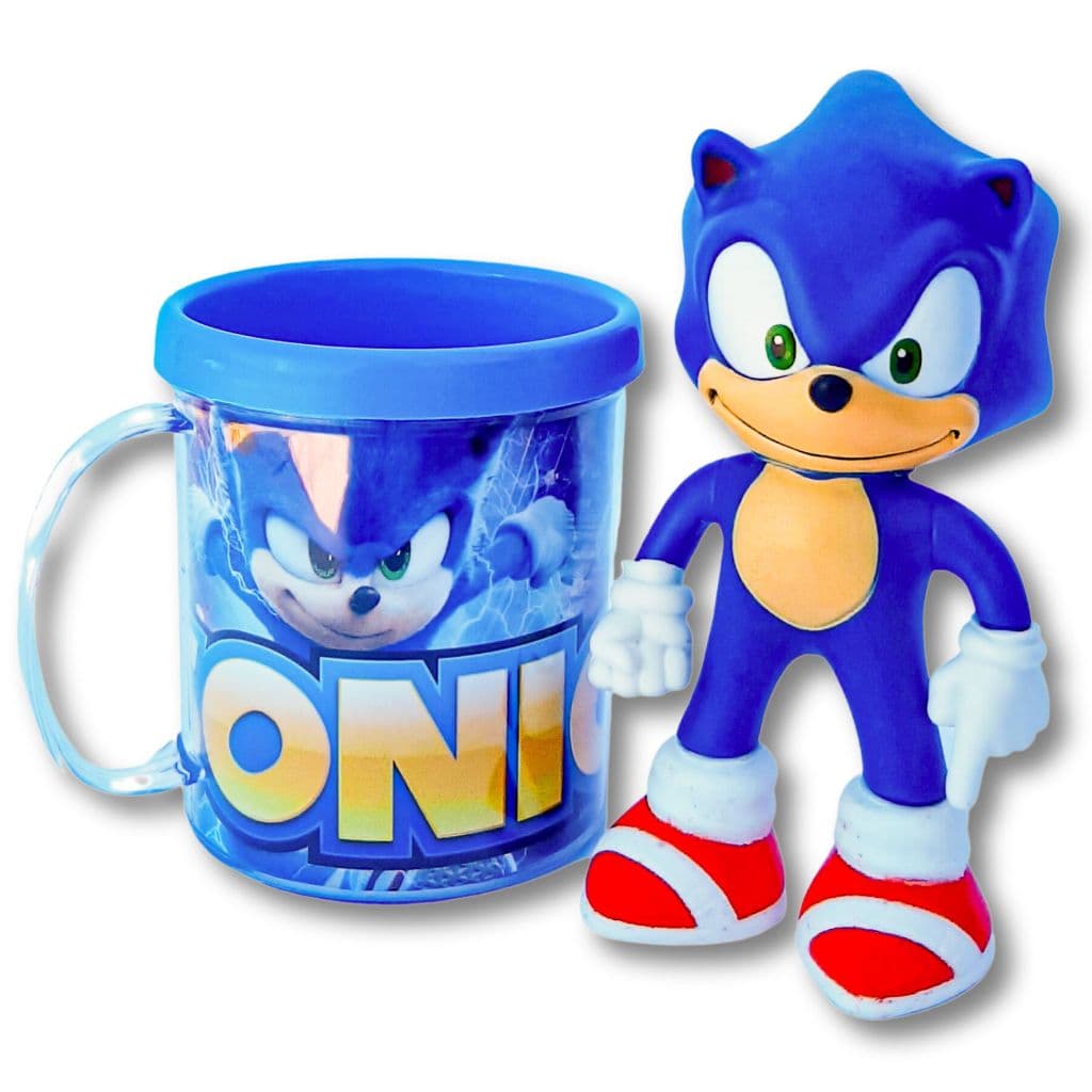 Boneco Sonic 16cm Sega Coleção + Caneca Personalizada 350ml