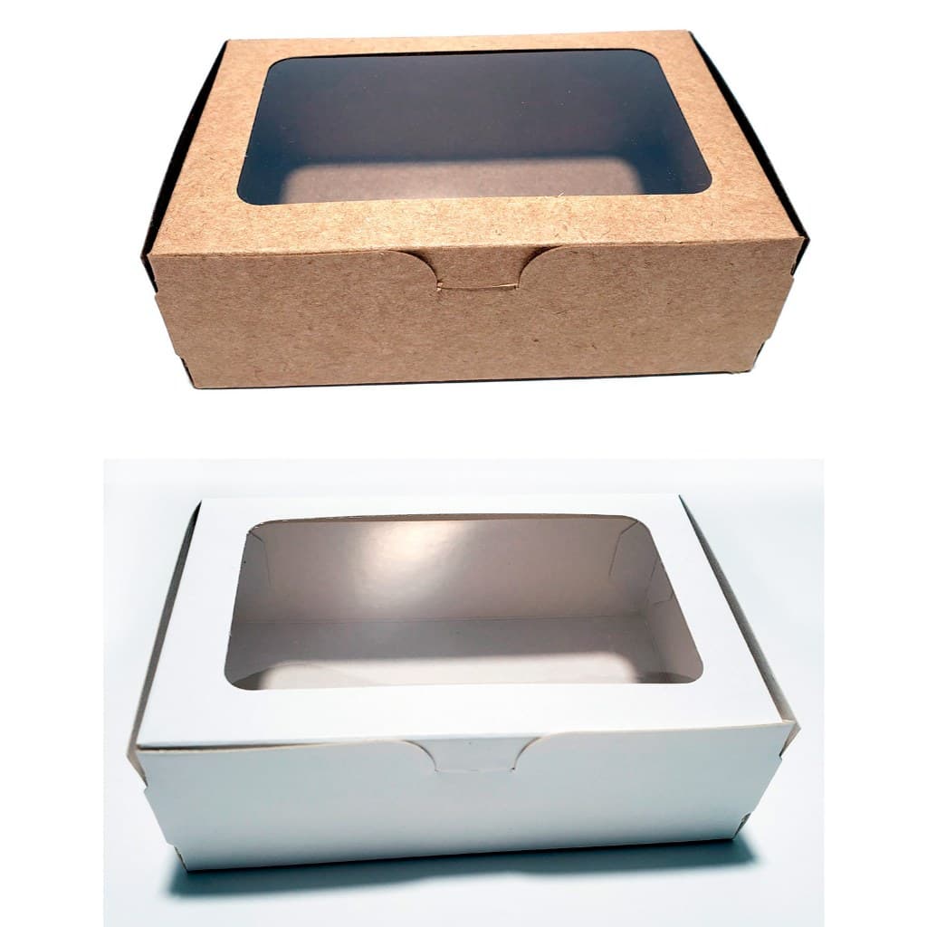 Caixa Colorplus branca ou Kraft com visor para presentes, doces, lembrancinhas medida12x8x4cm.