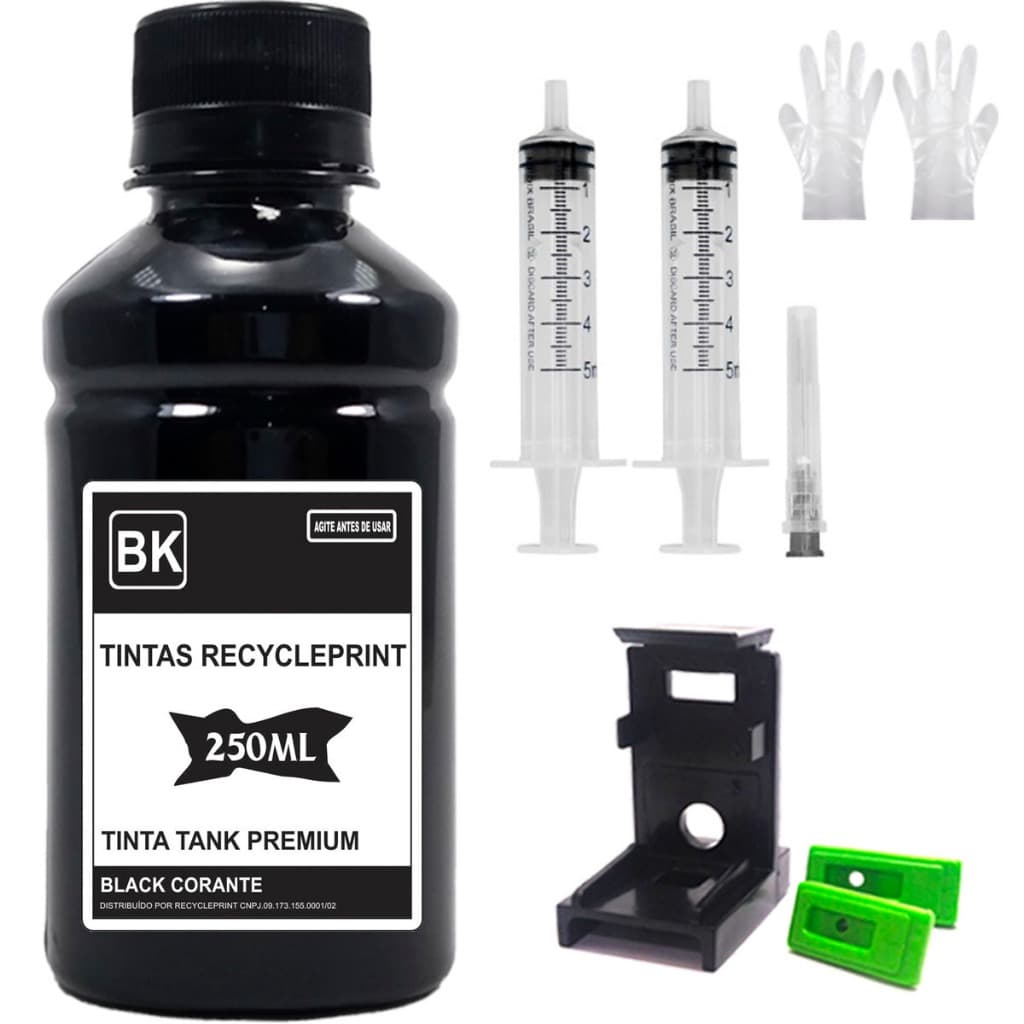 250ml Tinta Recarga Cartuchos Hp Compatível 662 664 667 60 122 74 75 21 + Snap Fill