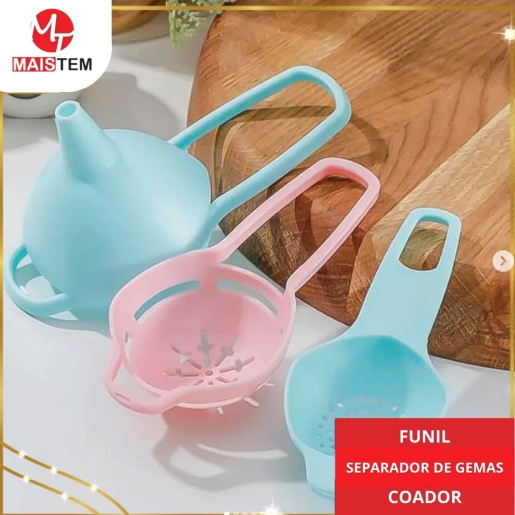 Funil Com Separador De Gema De Ovo E Peneira Em Plástico 3 em 1 Utilidade Confeitaria Cozinha
