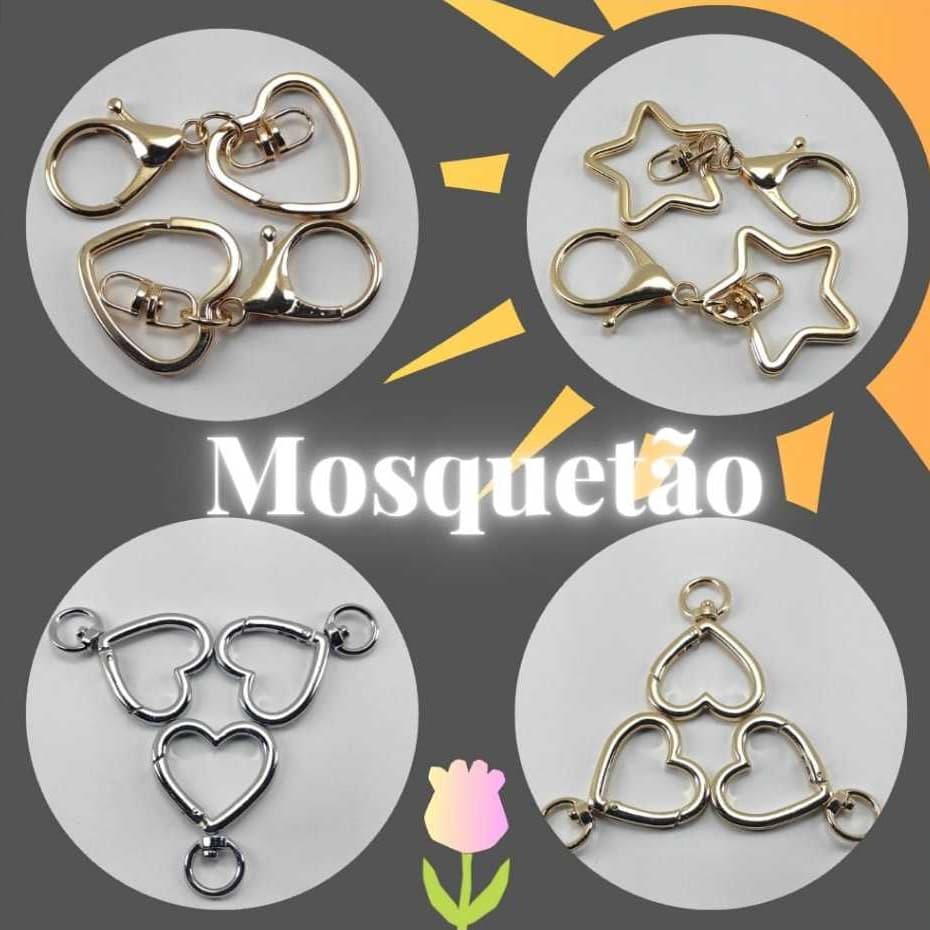 Mosquetão Fecho de Coração/ Estrela, 5 unidades, ideal para  Chaveiros, bolsa.