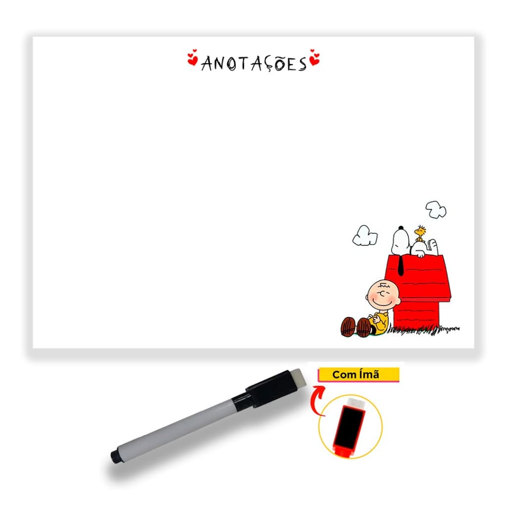 Lousa Magnética Imã de Geladeira c/ Caneta 28x21cm Snoopy
