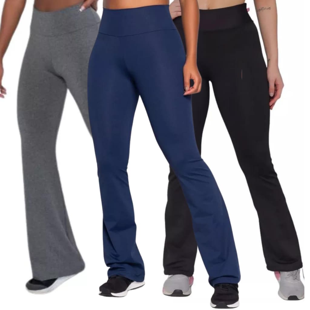 Kit 3 Legging Leg Flare Feminina Boca de Sino Bailarina Suplex Levanta Bumbum