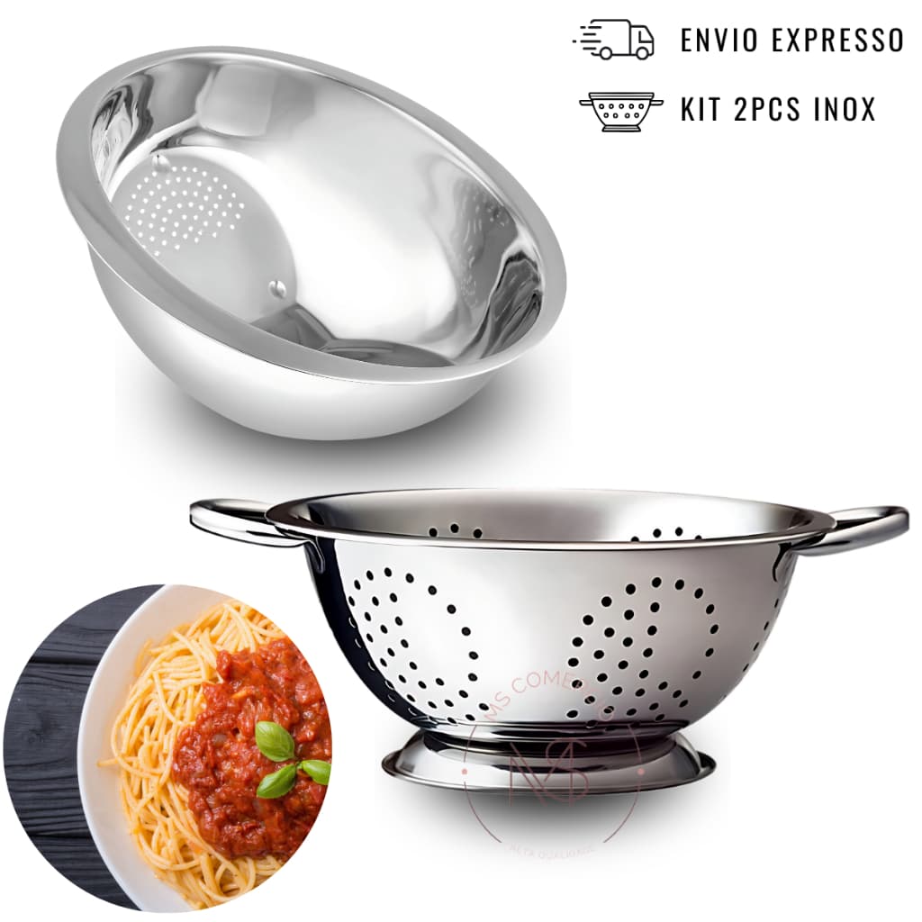 Kit Escorredor de Macarrão Massas e Escorredor de Arroz Lavador Inox