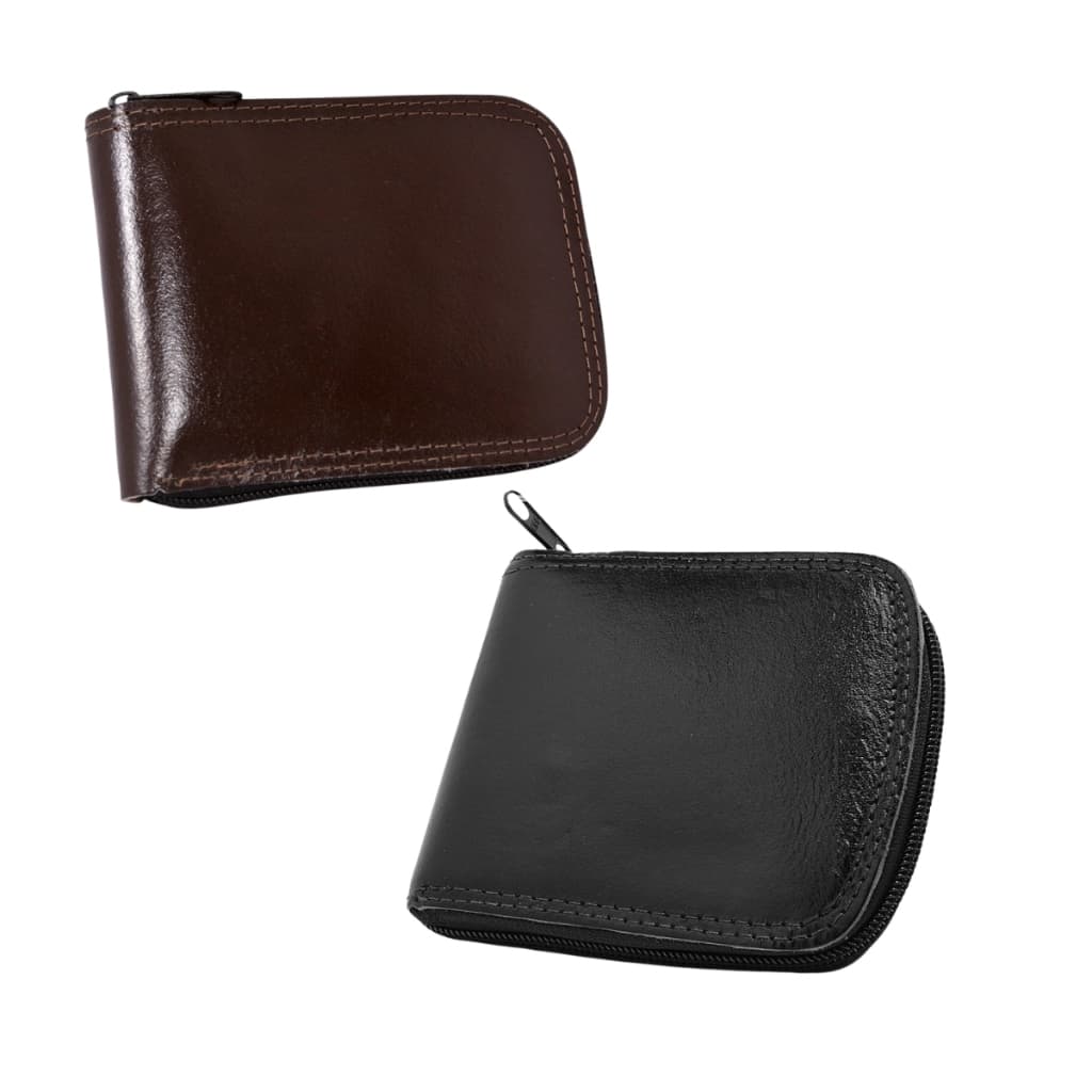 Kit 2 Carteira Masculina De Couro Legítimo Com Zíper Alta Qualidade