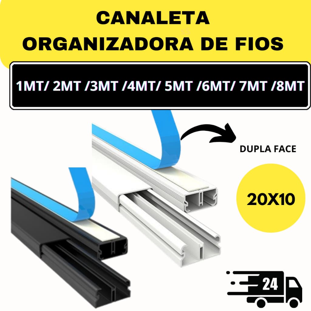 Canaleta Sistema X C/ Fita Adesiva 20x10x1000 Mm Sem Divisoria Canaleta Parede