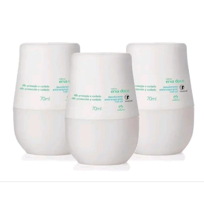 Kit com 03 Desodorantes Antitranspirante Roll On Erva doce, algodão, ameixa, alecrim 70 ml