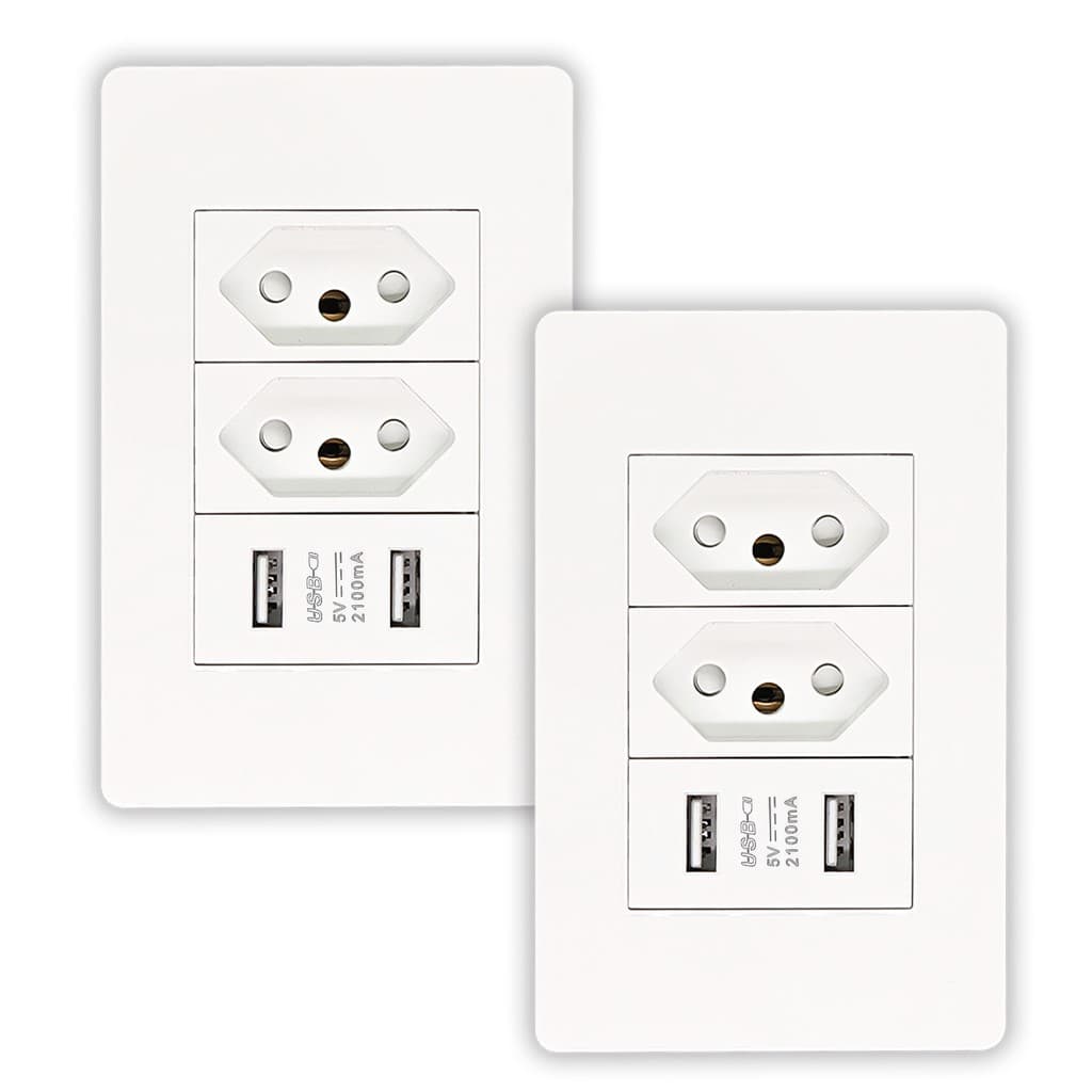Kit 2 Tomada Usb Parede Duo Bivolt Dupla Conjunto Carregador Alimentação