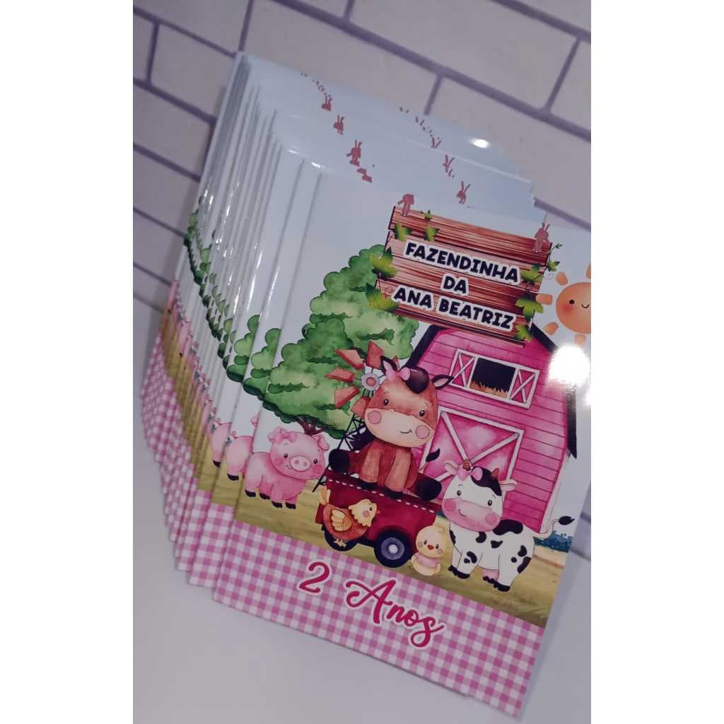 Revistas de colorir pintar personalizada FAZENDINHA  PEQUENA 15x10 cm rosa azul aquarela e vermelha -  pequena ou grande