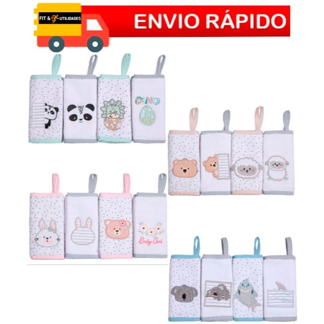 Pano de Boca Babete Bordado kit Papi Friends 38x36cm com prendedor de chupeta Enxoval