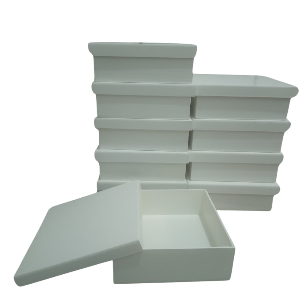 Kit 10 Caixa Quadrada Tampa Sapato Em MDF Branco 15x15x5 Pintadas De Branco