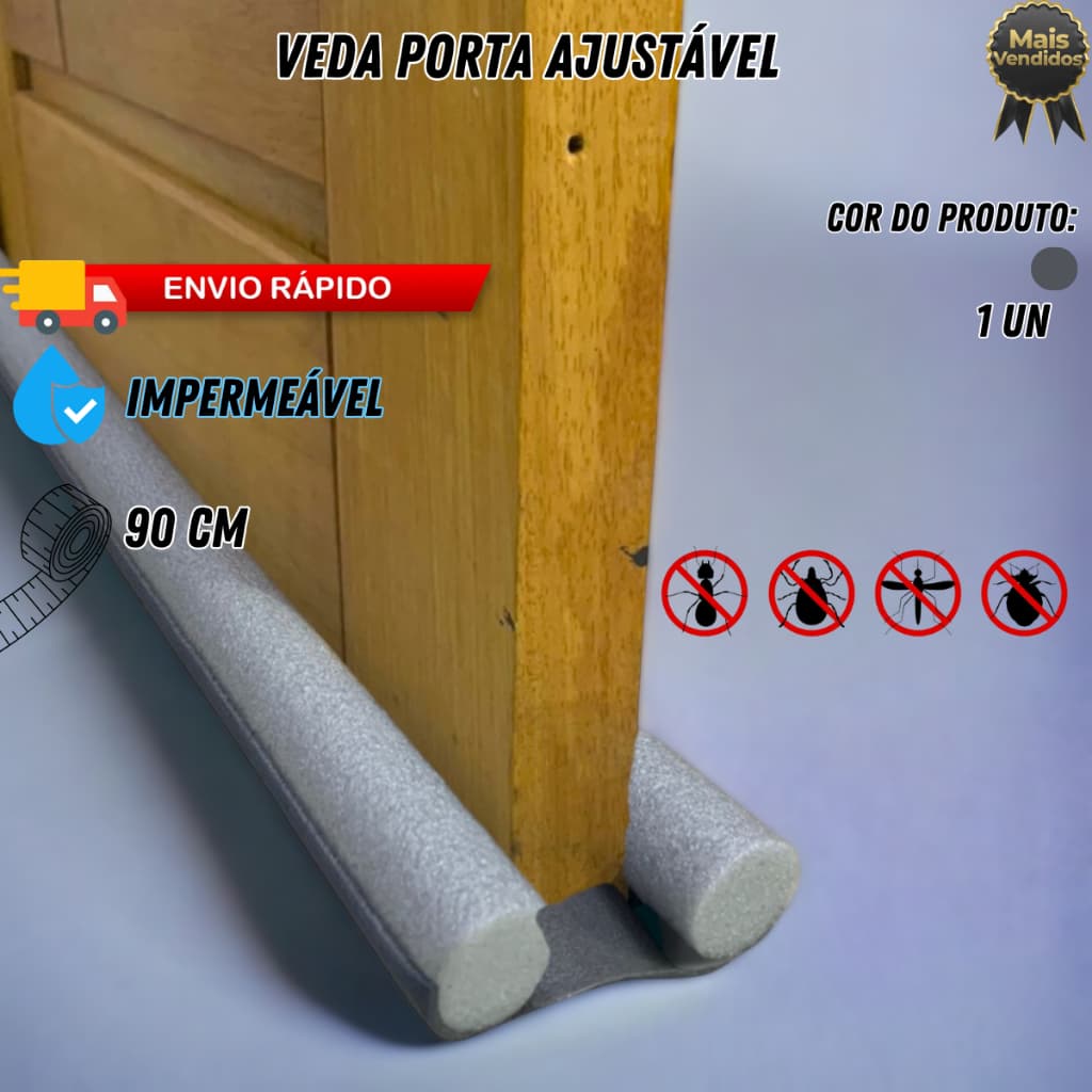 Veda Porta Impermeável 90cm Ajustável Rolo Protetor de Porta Cinza
