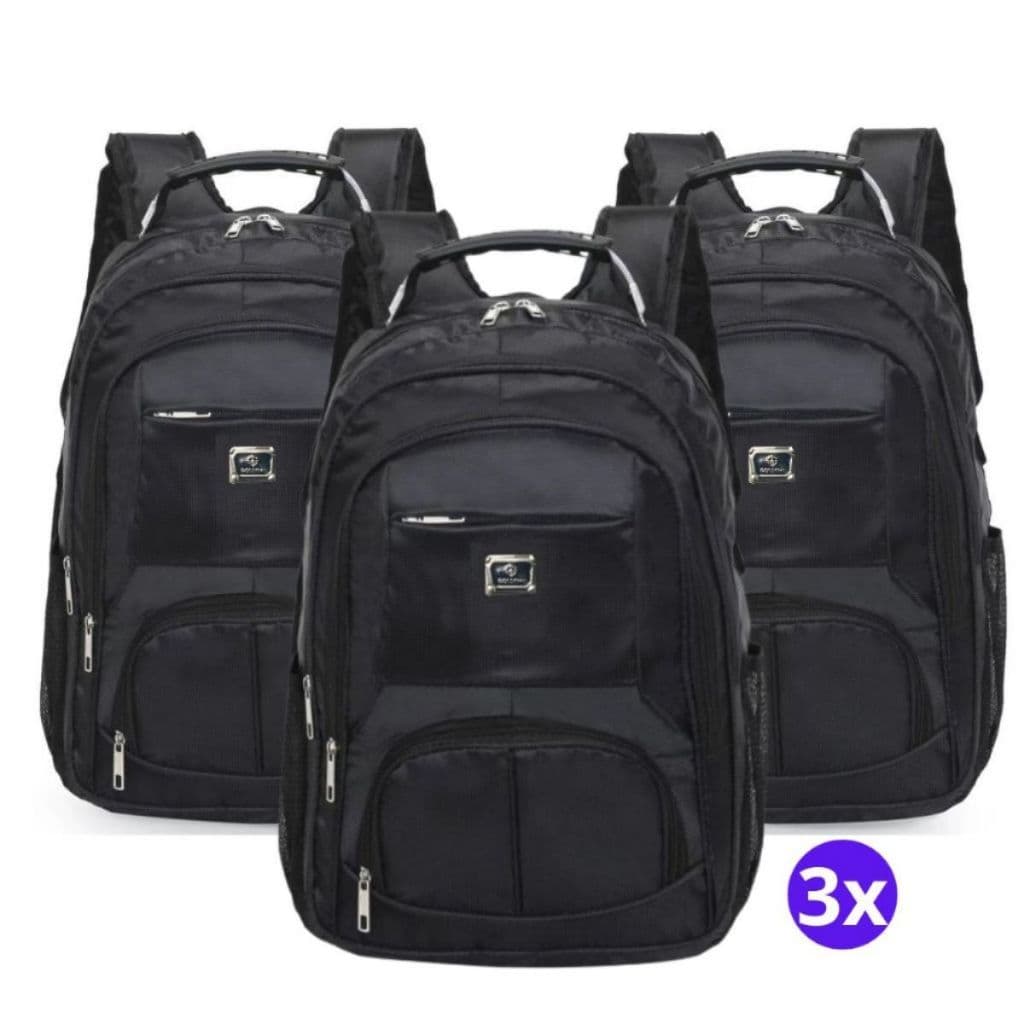Kit 3 Mochilas Mala Reforçada Notebook Impermeável Escolar Trabalho Resistente