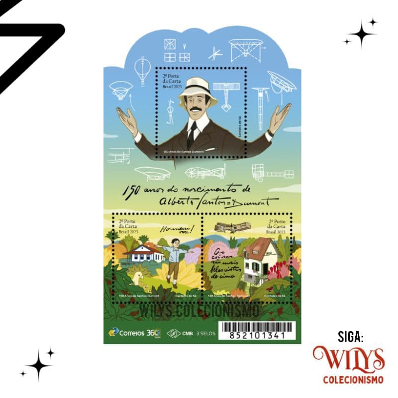 Selo de Carta - Bloco 150 Anos do Nascimento de Alberto Santos Dumont - 2023