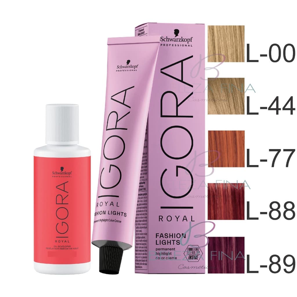 Kit Coloração Igora Royal FASHION LIGHT 60g + Ox Schwarzkopf Professional - L-00 / L-44 / L-49 / L-77 / L-88 / L-89