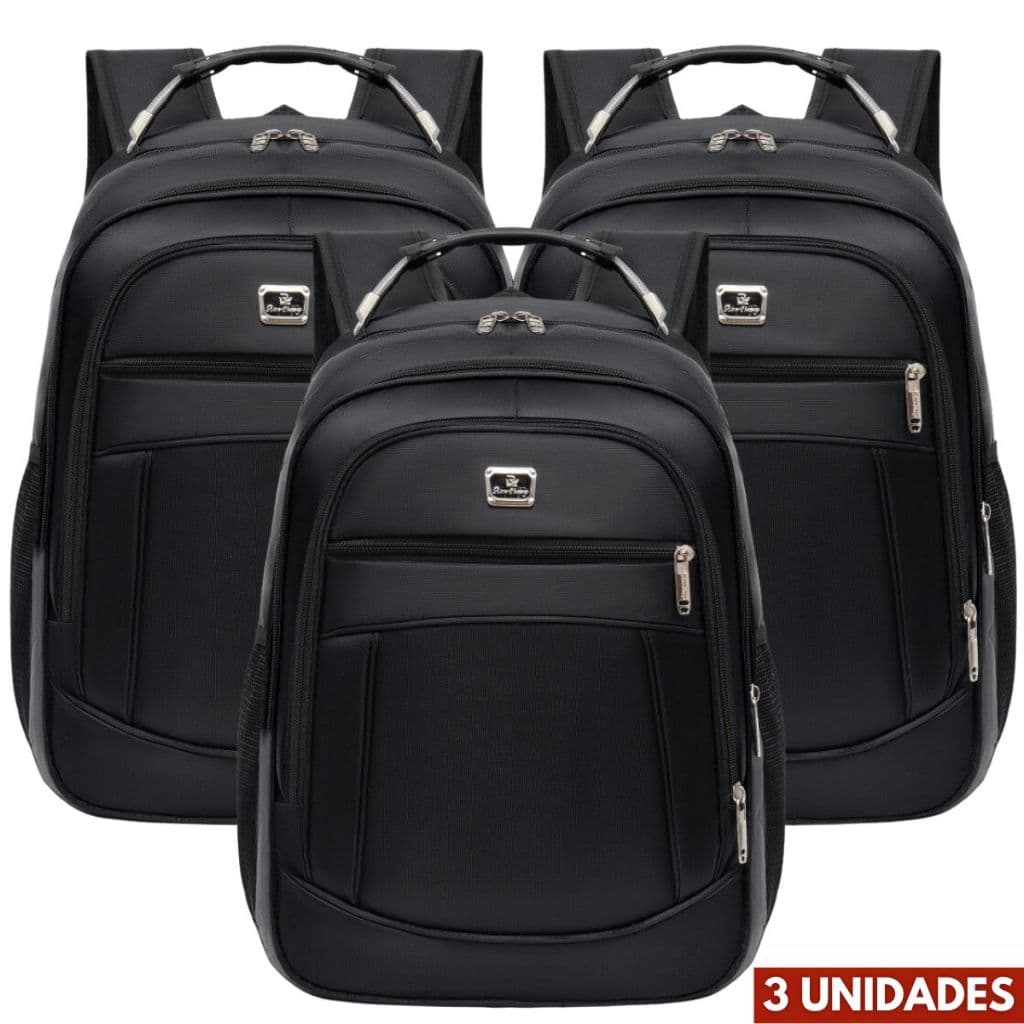 Kit 3 Mochilas Mala Reforçada Notebook Impermeável Escolar Trabalho Resistente